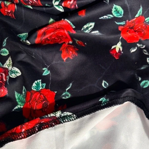 Floral Black and Red Bodycon Dress/ stretchy/Comfortable/ Slim Fit - Picture 4 of 4